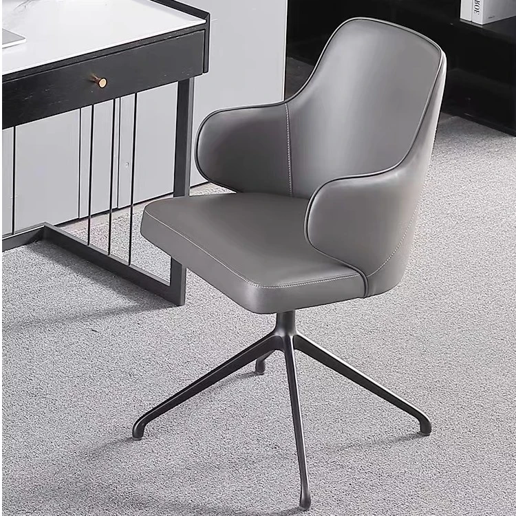 轻奢靠背椅皮革带扶手金属办公椅电脑椅家用升降旋转休闲椅书桌椅