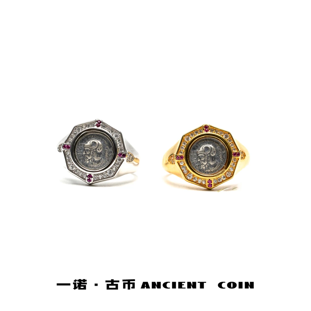 925银戒指 【战神阿瑞斯】GB-JZ249金银双色白羊座复古风币开口戒指