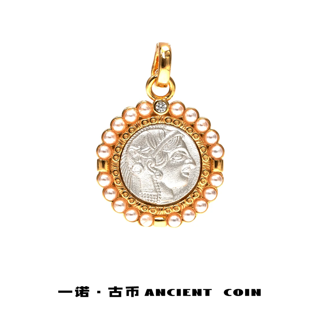 吊坠925银 【雅典娜】GB-DZ100环绕珠珠气质百搭小众复古风币吊坠