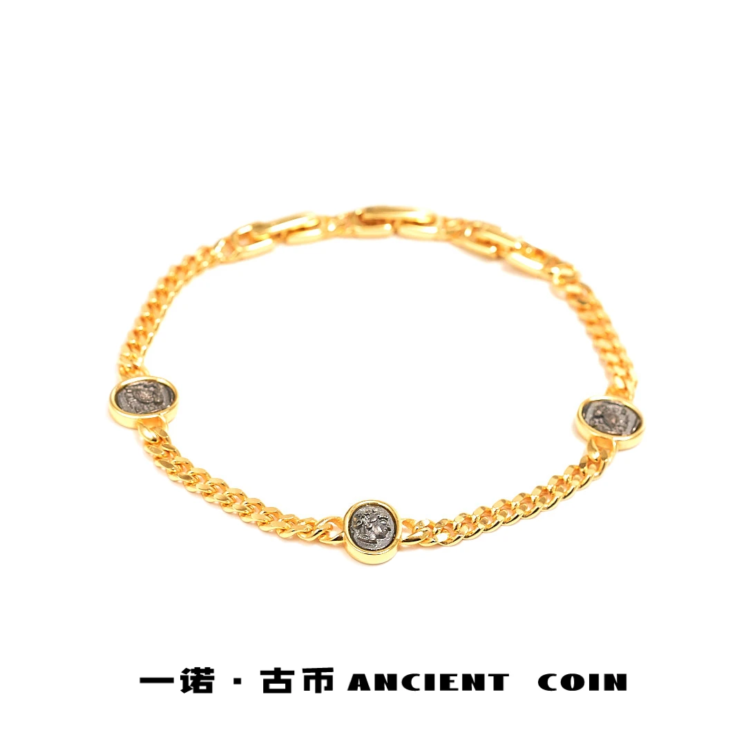 925银手链 【雅典娜】YC GB-SL018重工黑币古巴链质感复古风币手链