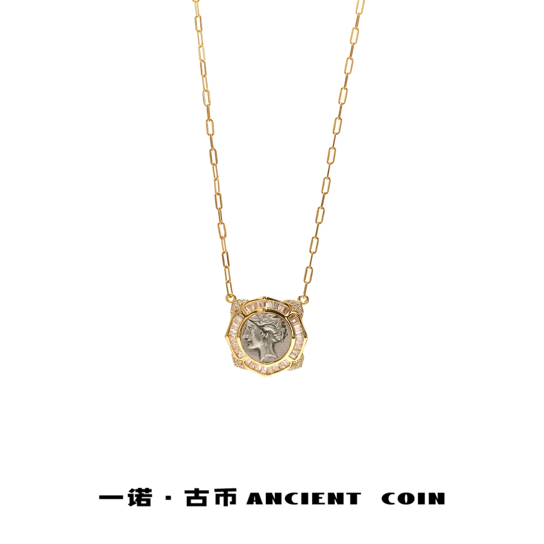 坠链均925银 【宁芙水仙】GB-XL068百搭金色素款小众复古风币吊坠