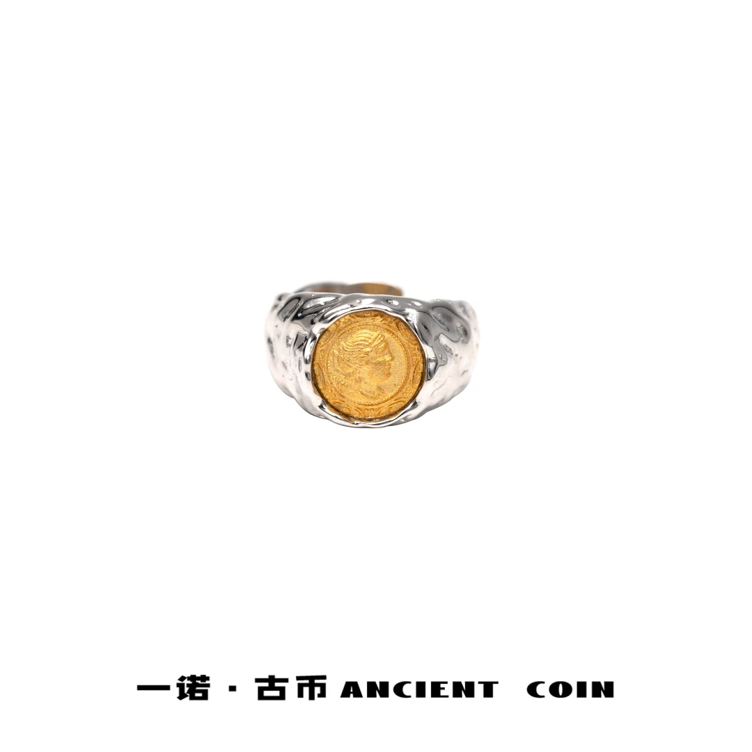 925银戒指 【月亮女神】GB-JZ088巨蟹座守护神撞色复古风币开口戒指