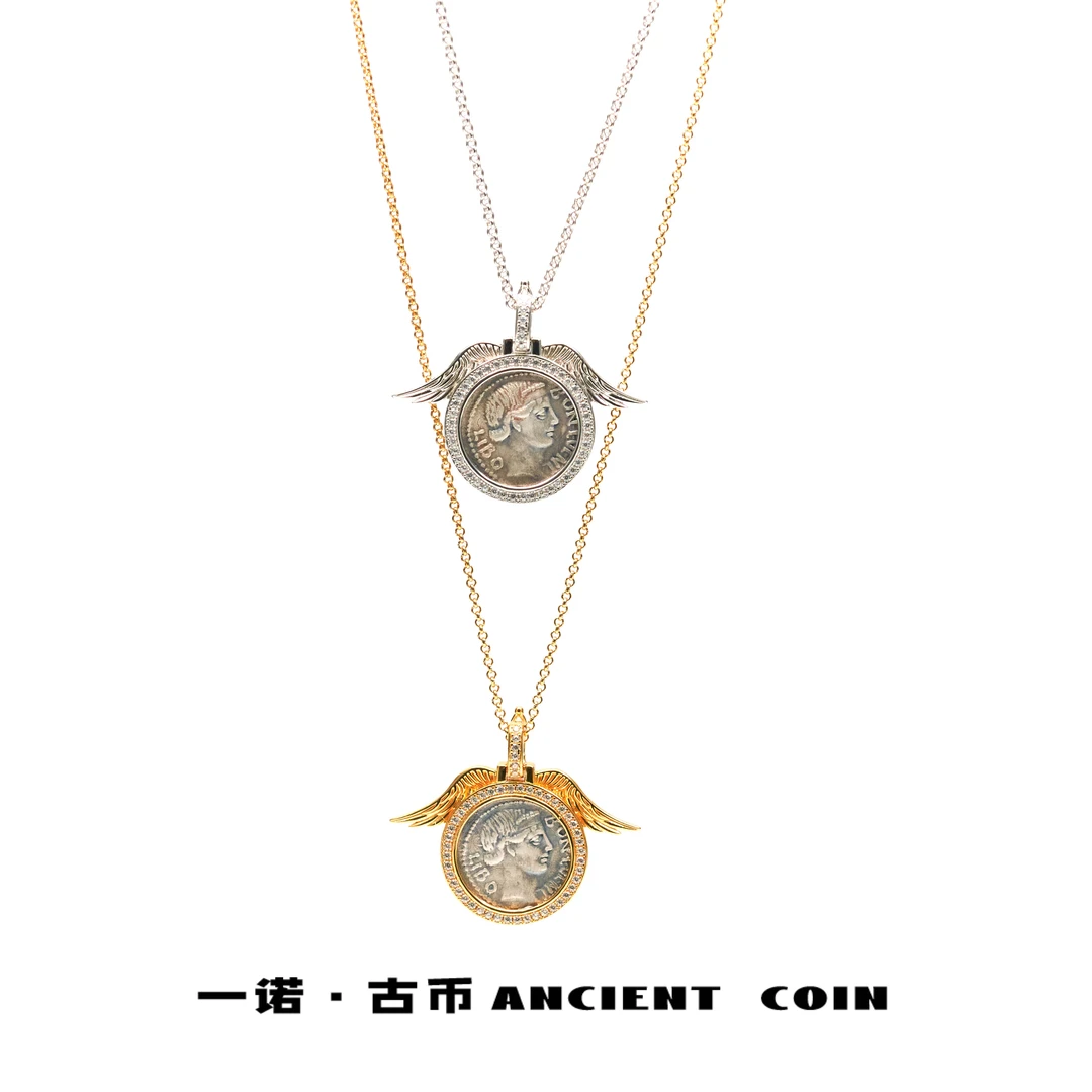 坠链均925银 【好运女神】翅膀镶嵌时尚小众简约ins复古风币项链