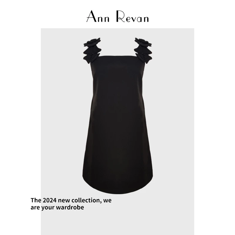 DY3416-高级法式背带裙轻奢名媛风立体花朵肩带宽松显瘦连衣裙