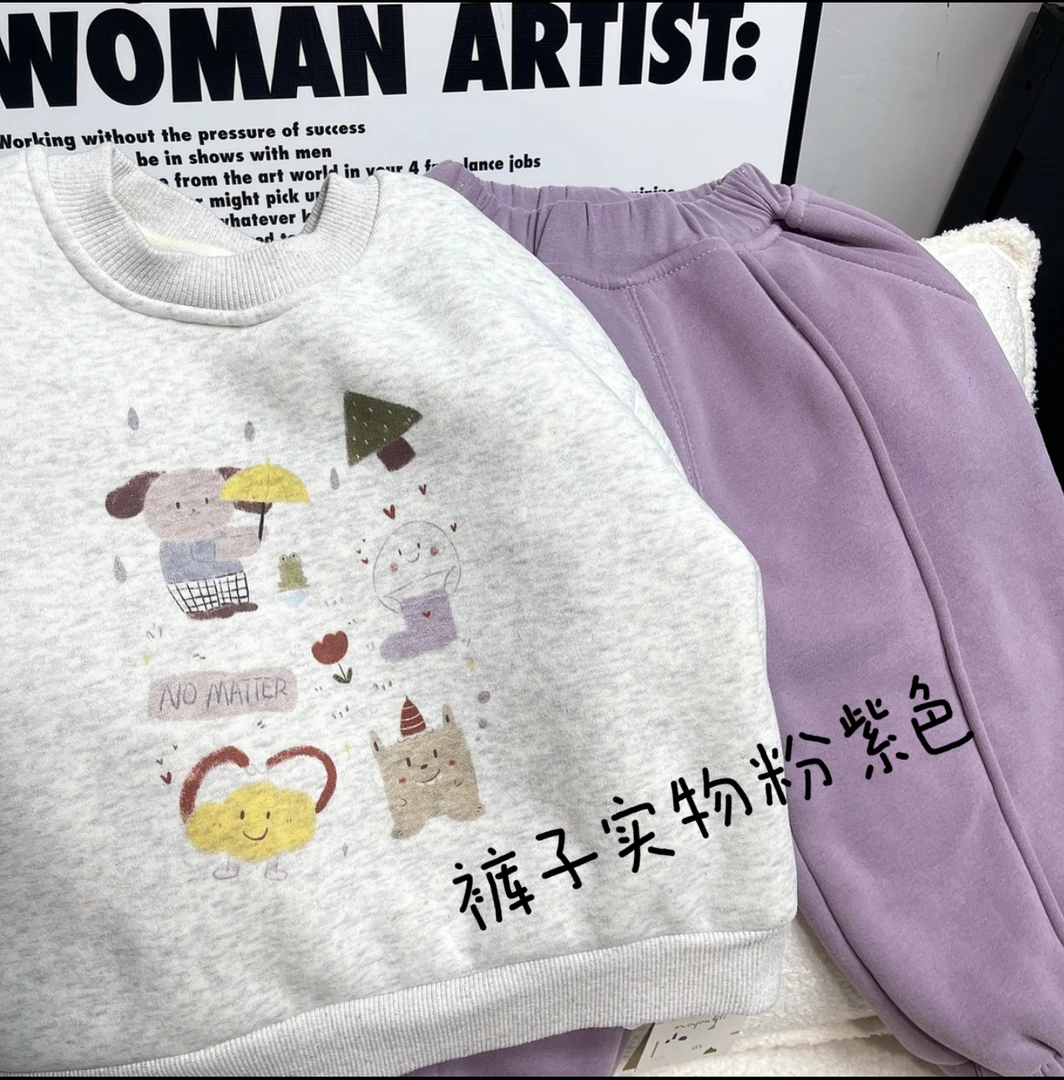 【加绒】冬季儿童加绒加厚套装女童秋冬男童洋气休闲印花圆领