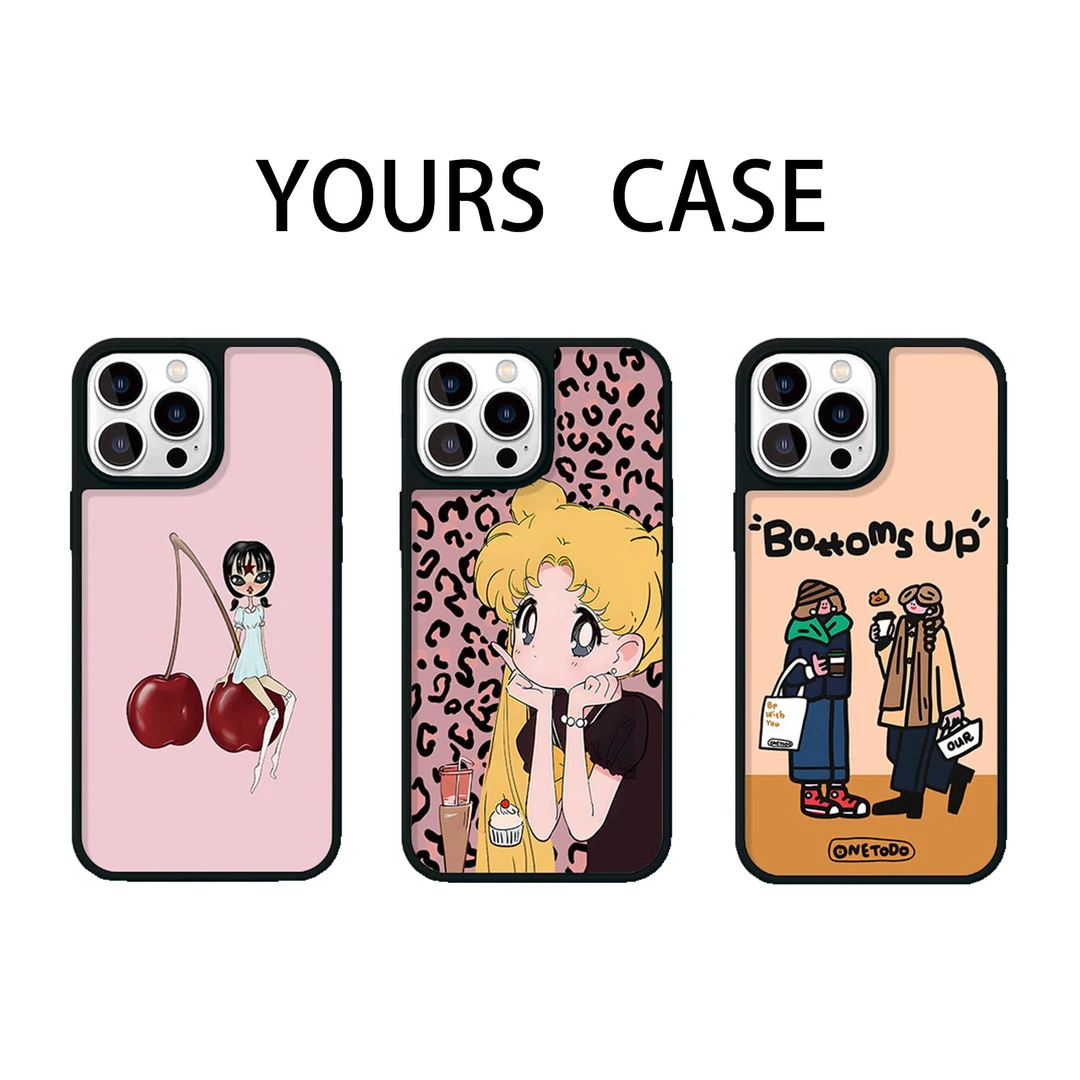 潮牌强力磁吸插画咖啡女孩适用苹果16promax 手机壳防全包防摔创