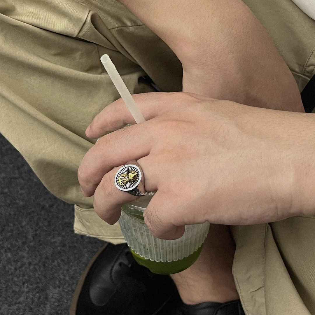 钛钢戒指 男生间金色铸造浮雕十字架心脏复古原创设计感小众街头