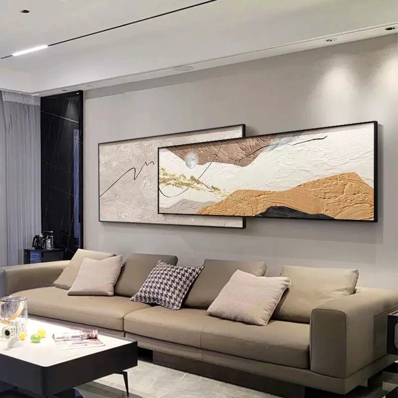 现代轻奢双层叠加客厅装饰画简约抽象肌理壁画大气沙发背景墙挂画