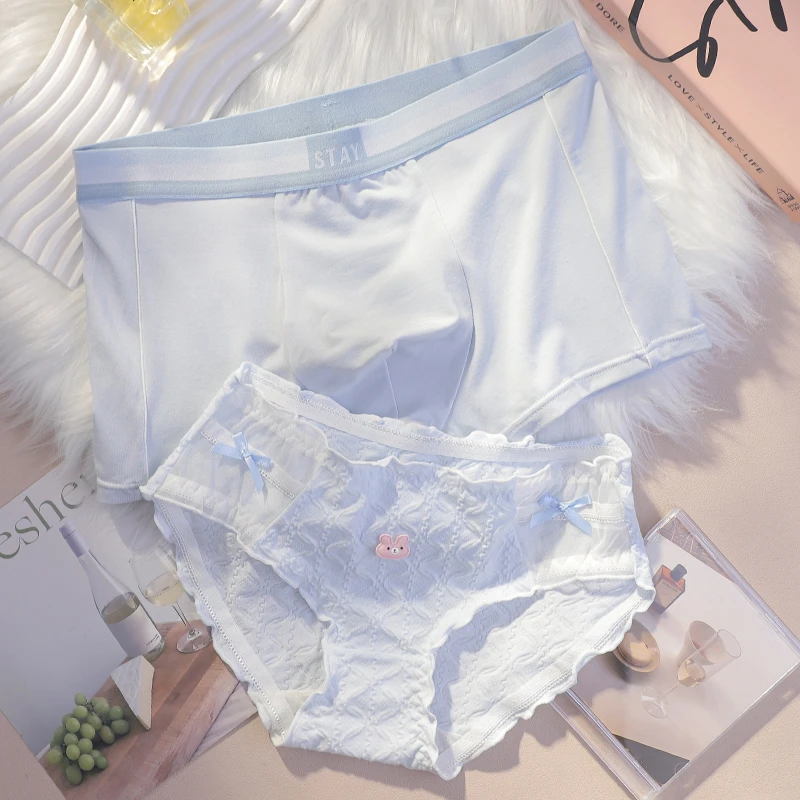 新款2条装情侣内裤一男一女可爱性感纯欲风可爱双人夫妻内衣套装
