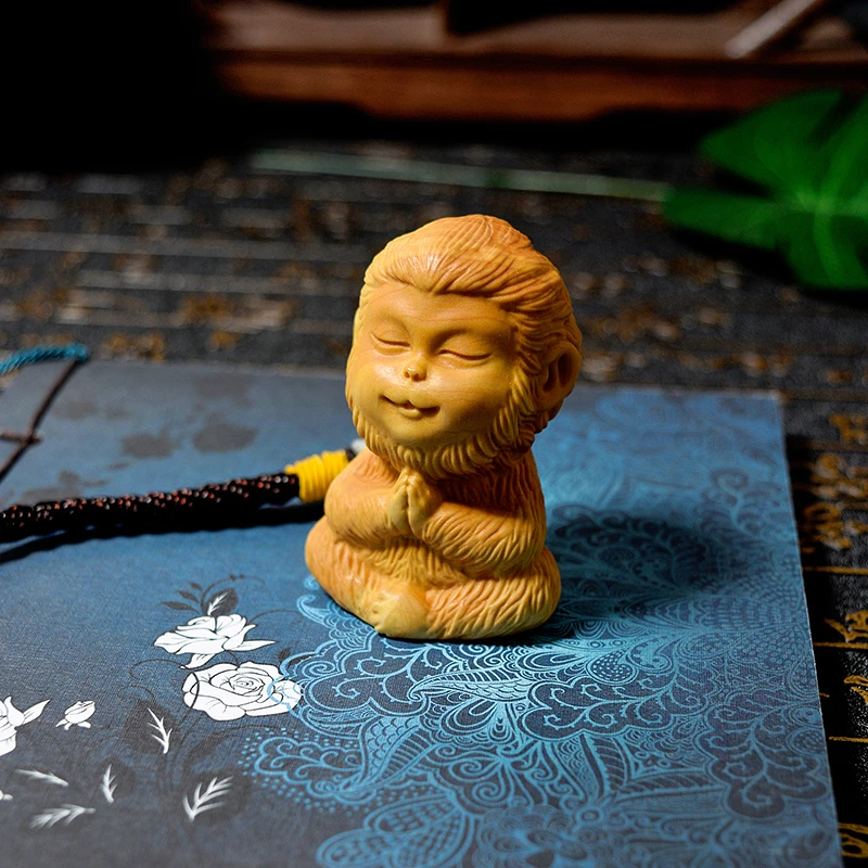 黄杨木雕禅意佛系小摆件孙悟空猴子手把件男女士随身生日礼物文玩