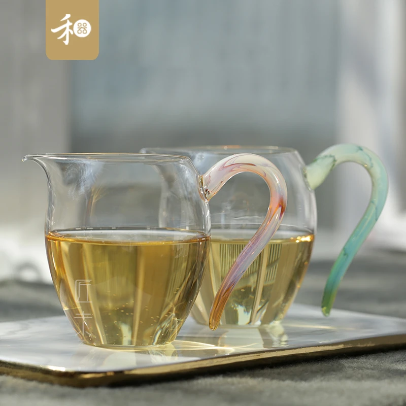 禾器新品凤颜茶海怡然公道杯粉青玉高档耐热玻璃分茶器匀杯大容量