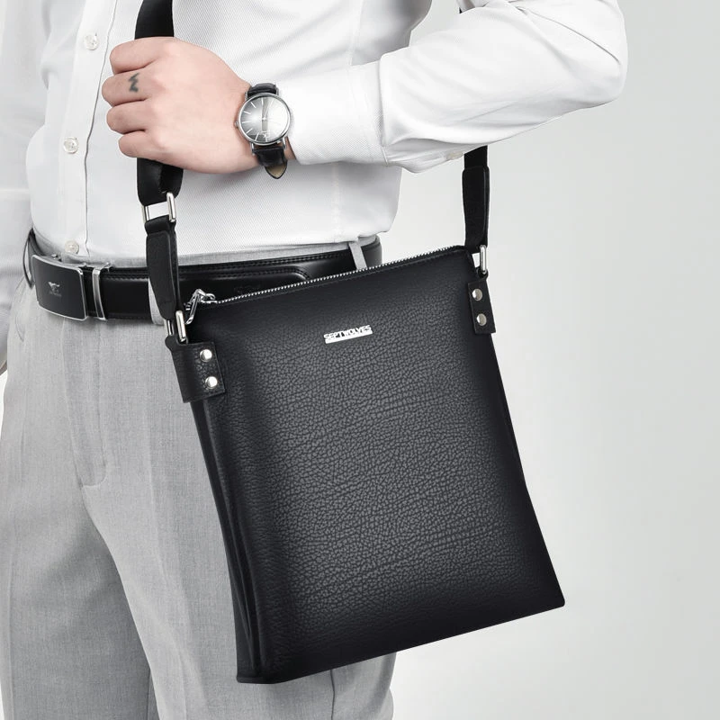 七匹狼男包真皮单肩包男士包真皮休闲竖款头层软牛皮男斜挎包新款