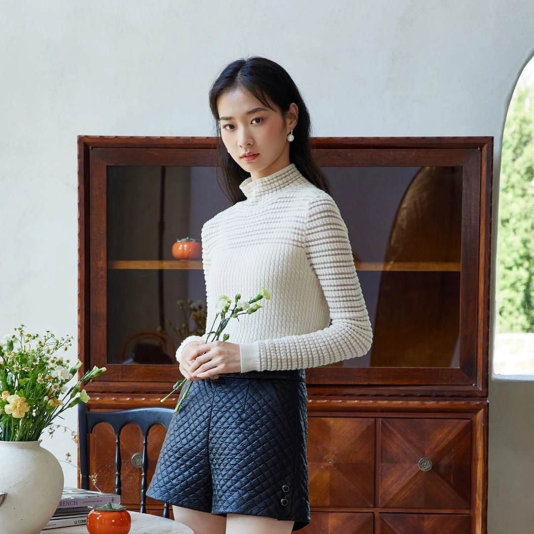 【力力淘】芭依璐浮雕绞花透明网纱毛衣88S0825