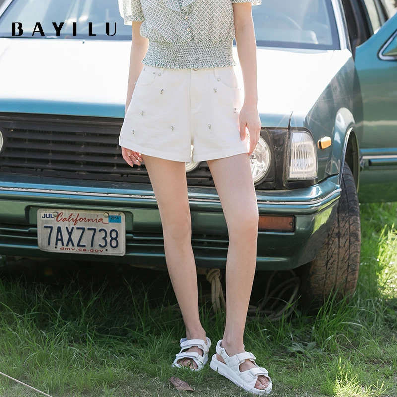 【云云】芭依璐牛仔短裤女高腰a字阔腿裤子86K2808