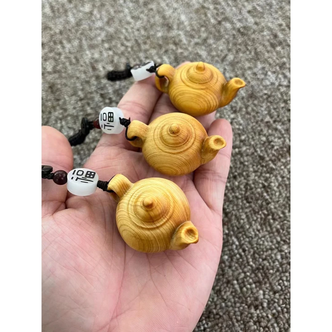 非金属木质吊坠 崖柏木雕麻将把把壶精工雕刻手把件个性茶壶经典