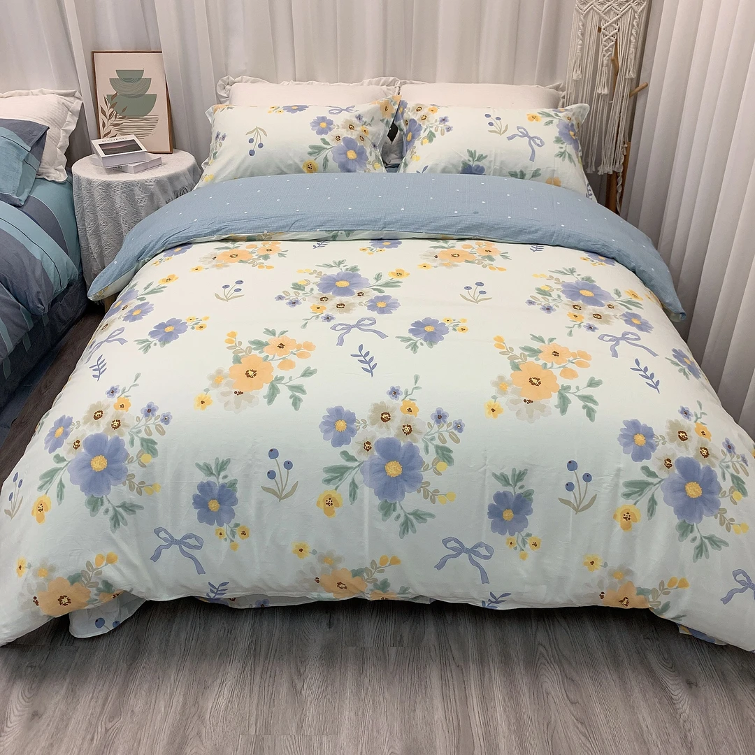 雪京  现货 四季款全棉四件套AB版床上用品 简约小清新床品四件套