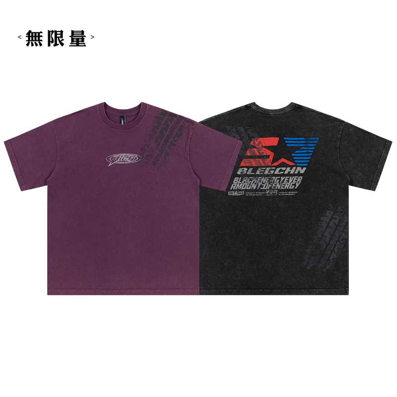 2024夏季高档潮牌t恤美式复古高街休闲做旧洗水字母印花圆领男款T