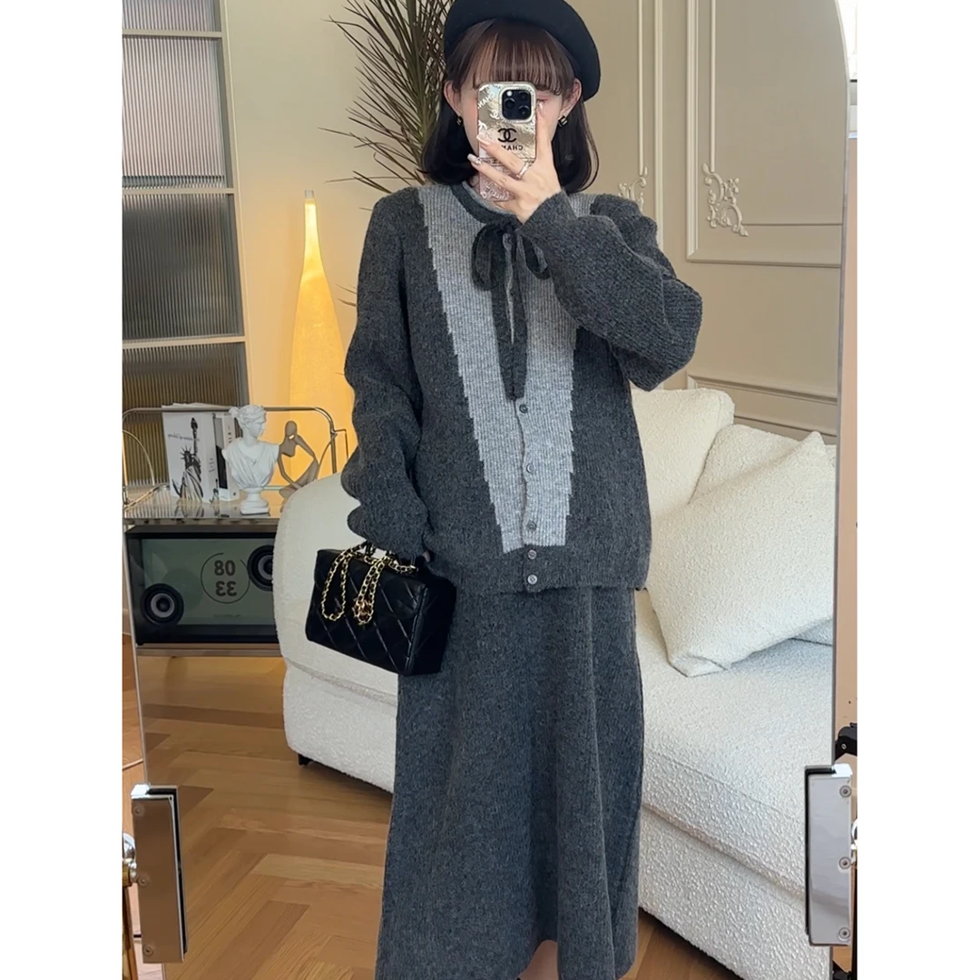 maodan/猫单清仓【韩恩少女】孕妇装秋冬针织上衣半裙套装2025新款.