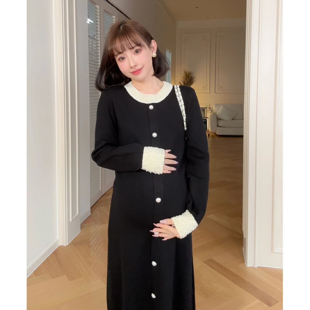 maodan/猫单【白露小香】小香风孕妇连衣裙 时尚法式气质秋冬孕妇装