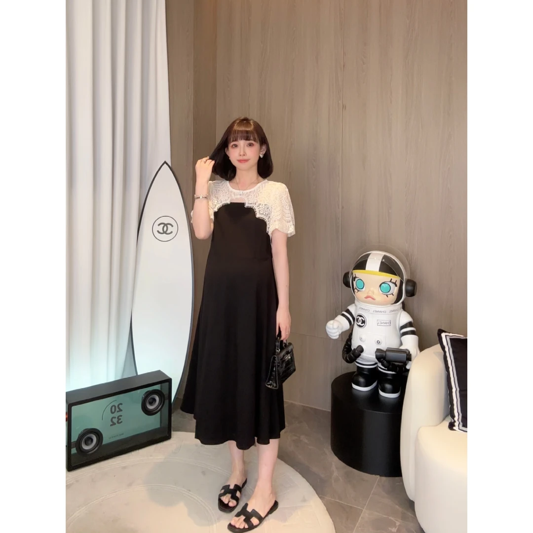 maodan/猫单【黑岛暮色】娜娜的孕期穿搭/孕妇装夏装蕾丝洋气连衣裙