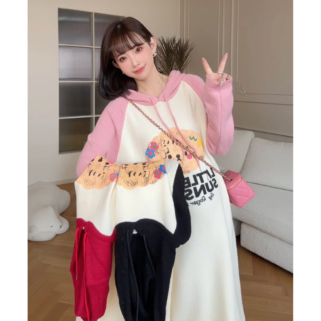 maodan/猫单清仓【泡芙小奈】孕妇装2025新款字母印花连衣裙毛衣冬.