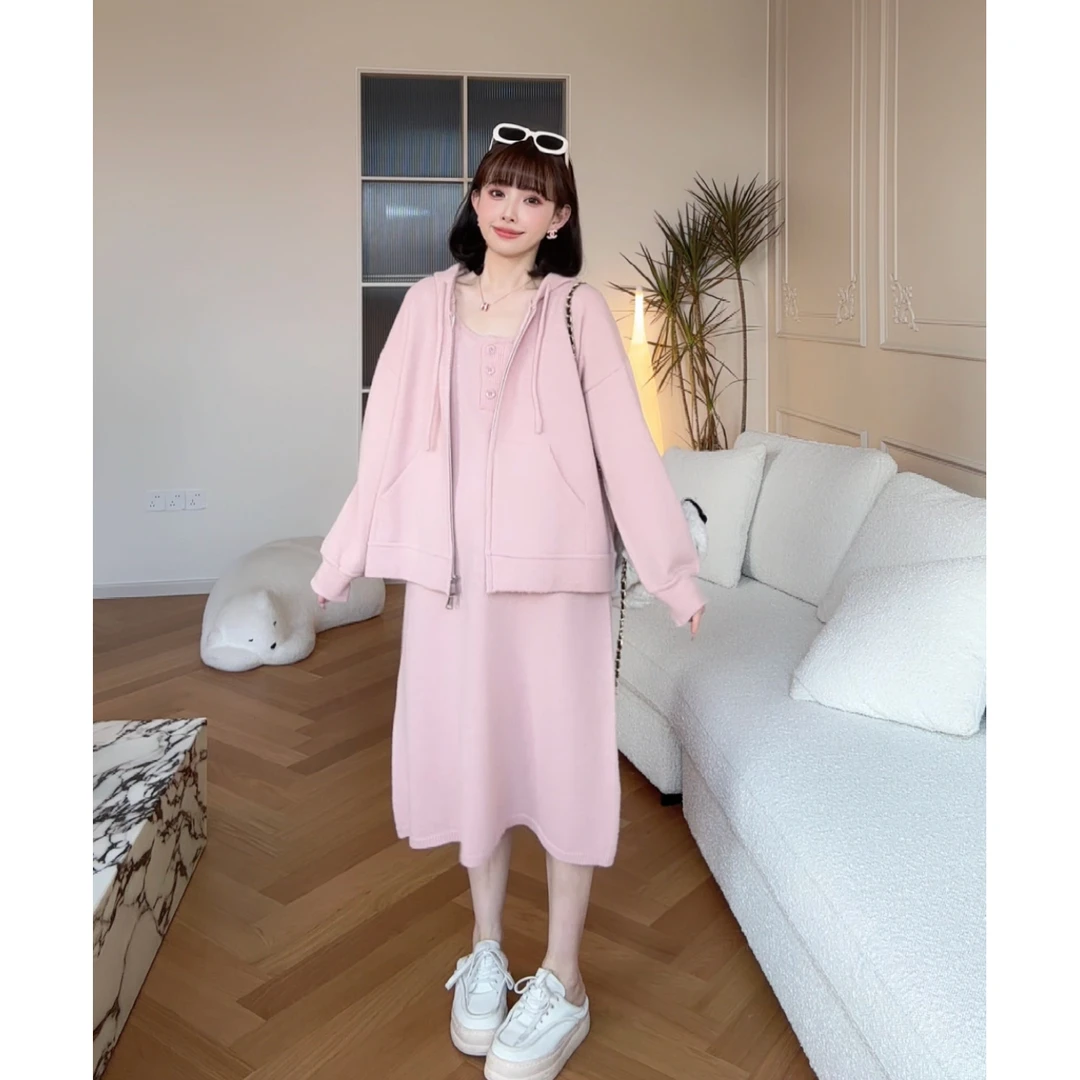 maodan/猫单【暖糯序曲】孕妇装外穿慵懒风外套背心裙两件孕妇套装.