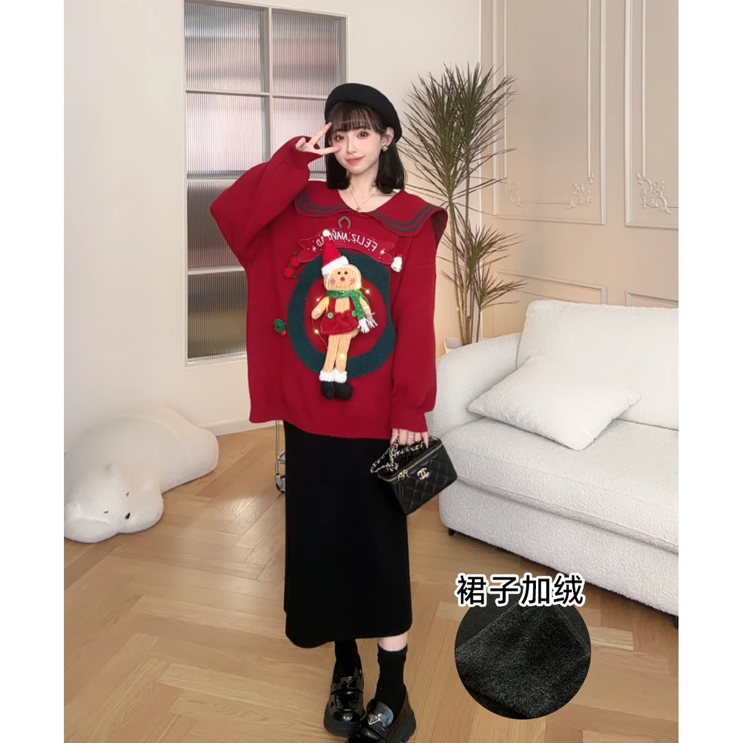 maodan/猫单清仓【圣诞礼物】孕妇装毛衣加绒厚款针织半裙2025新款.