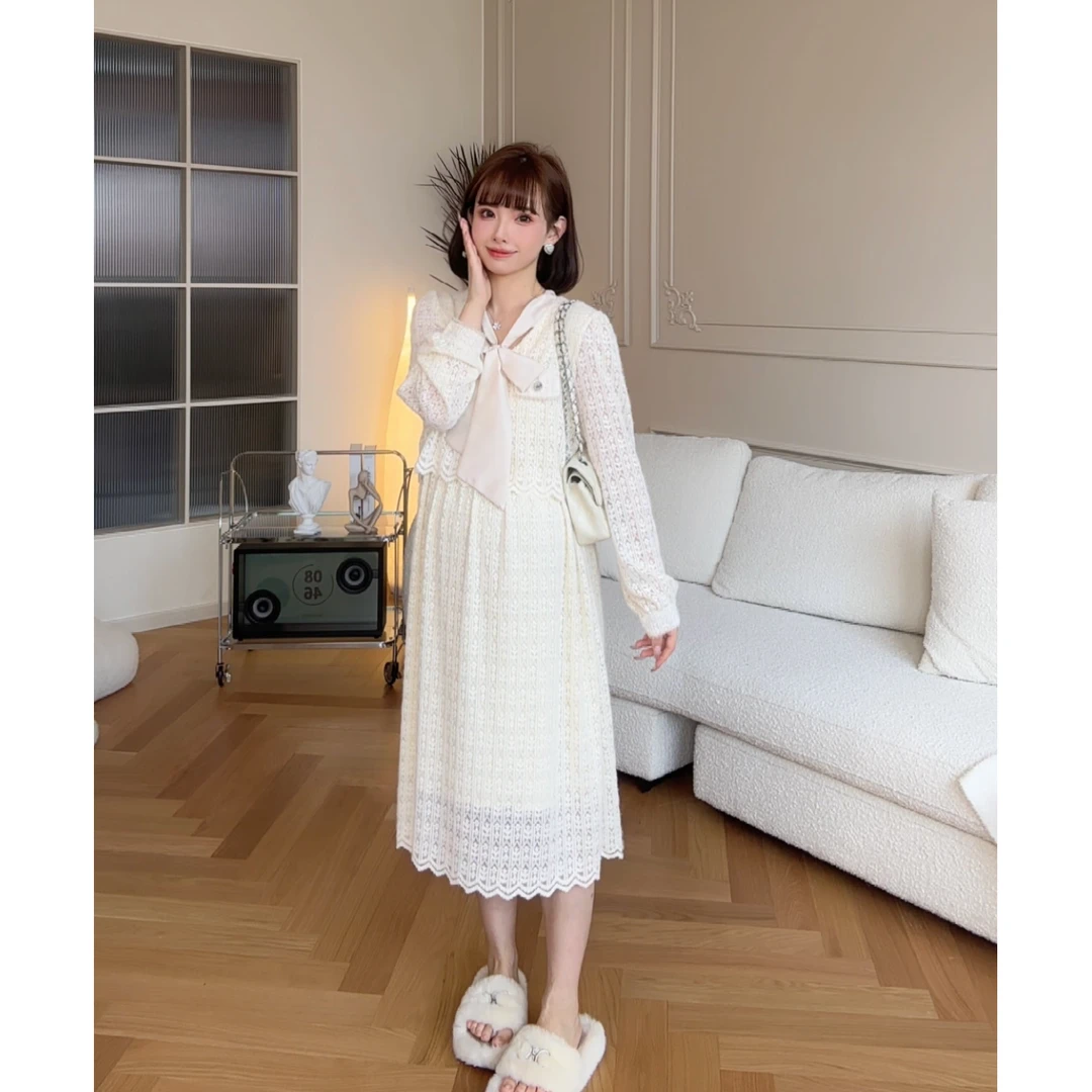 maodan/猫单清仓【香草藜麦】孕妇装秋装2025新款洋气感蕾丝连衣裙.