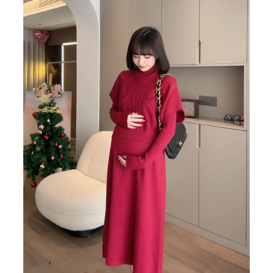 maodan/猫单【冬夜雪穗】孕妇装秋冬针织斗篷连衣裙两件套装2024新.