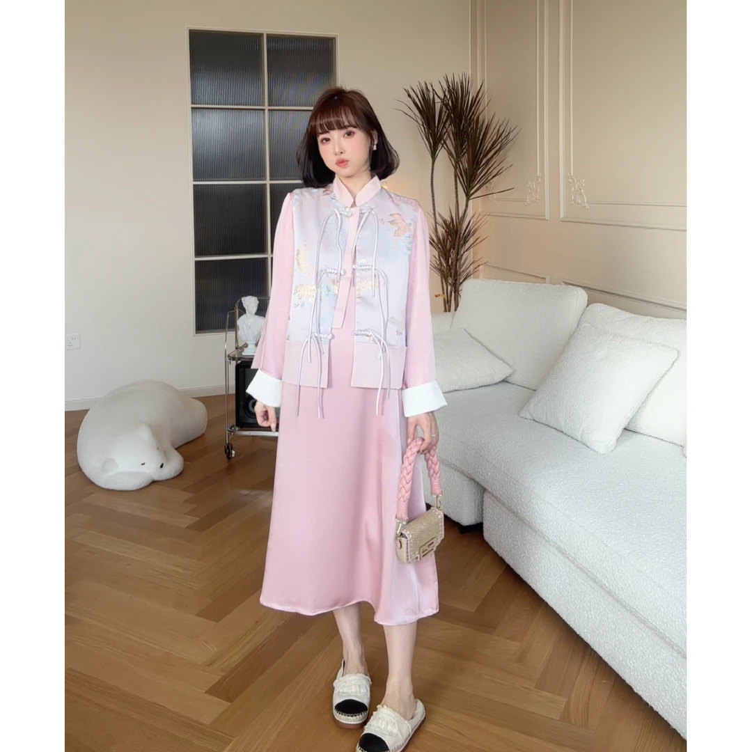 maodan/猫单【花影和诗】孕妇装秋装2025新款复古新中式绣花连衣裙.