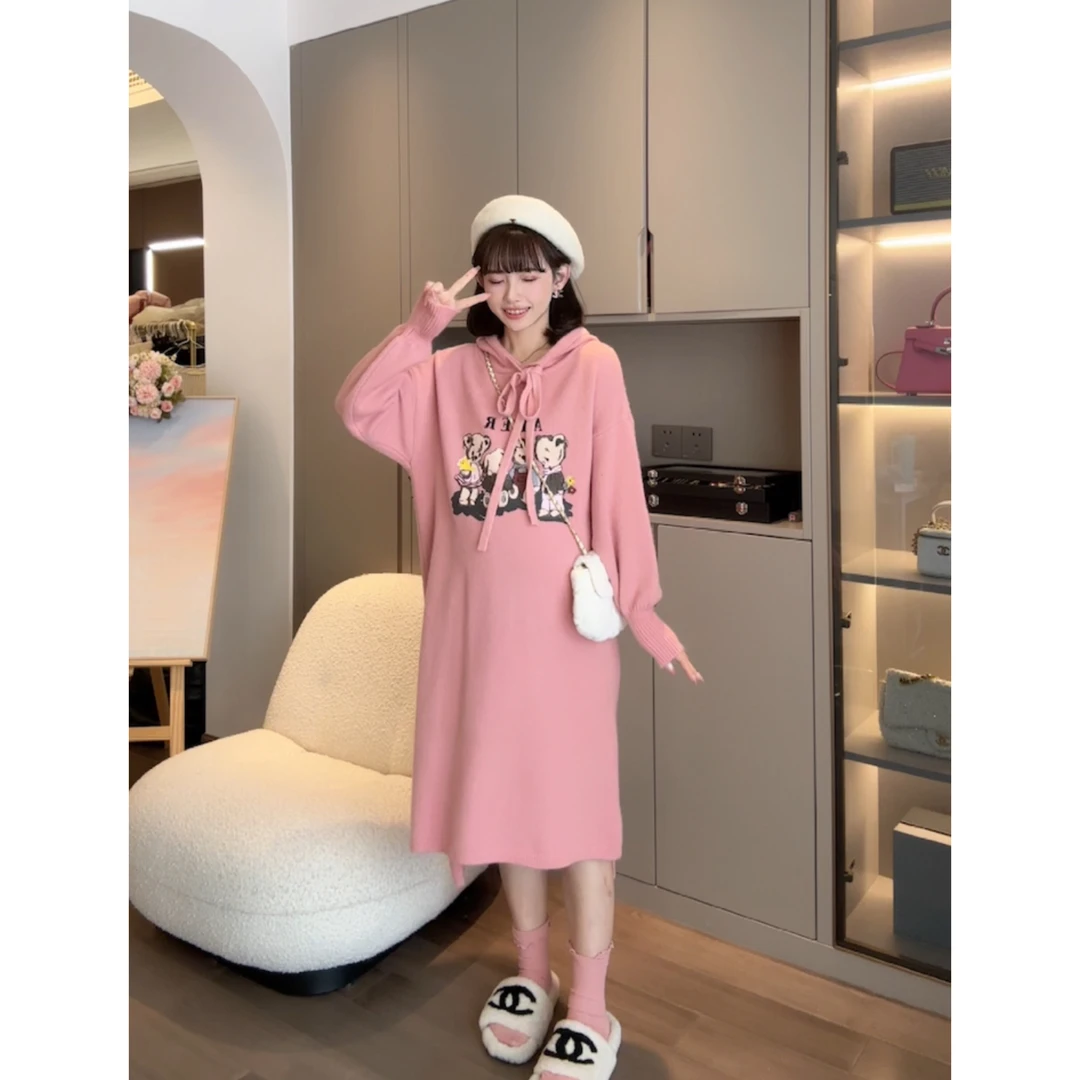 maodan/猫单清仓【小熊威化】娜娜的孕期穿搭/孕妇装时尚连帽毛衣裙