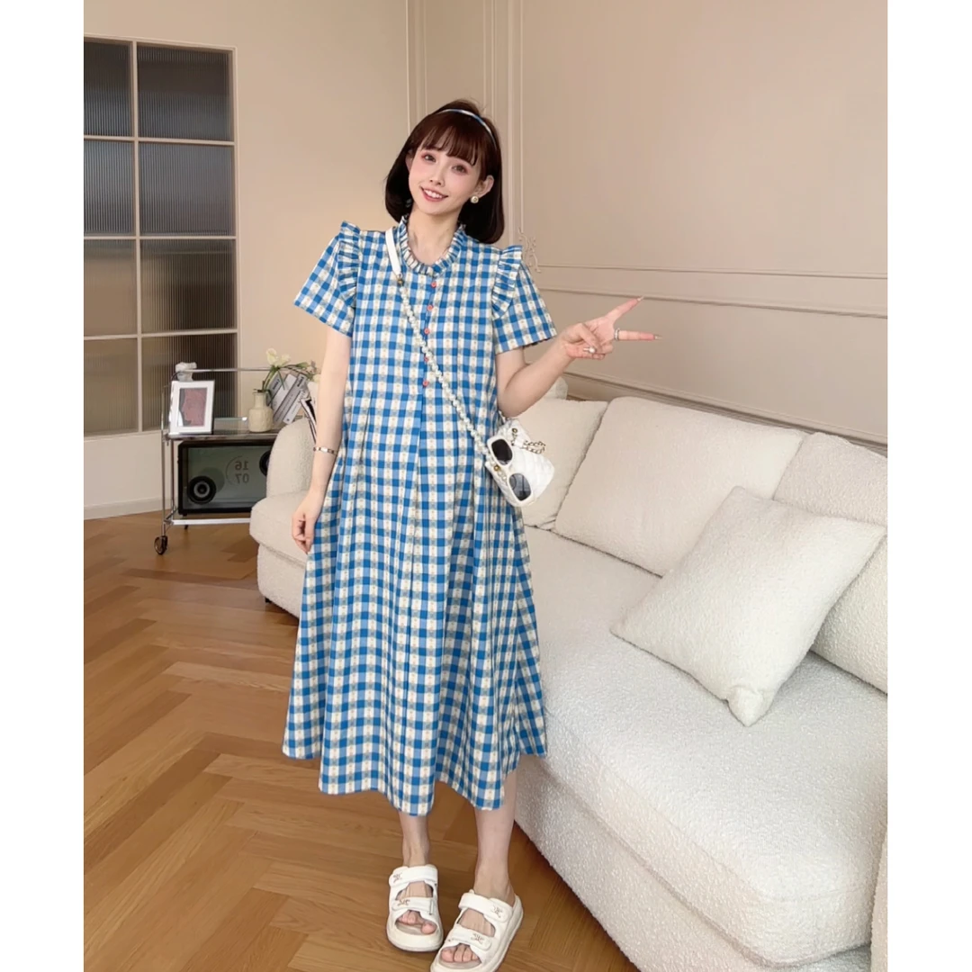 maodan/猫单【清晨甜味】孕期女装/格子碎花洋气连衣裙孕妇装夏装