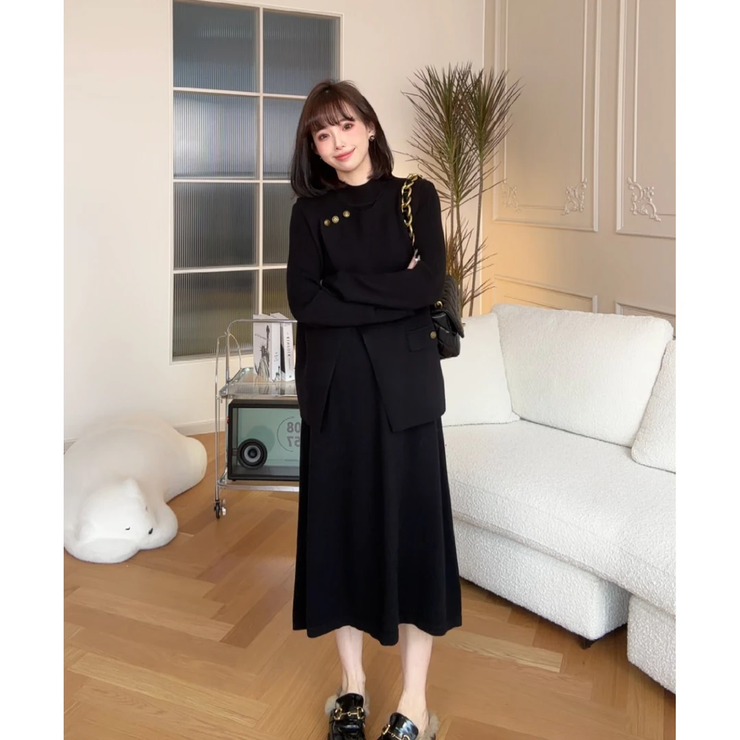 maodan/猫单【莱利书坊】孕妇装秋冬马甲连衣裙两件套早秋新款长袖