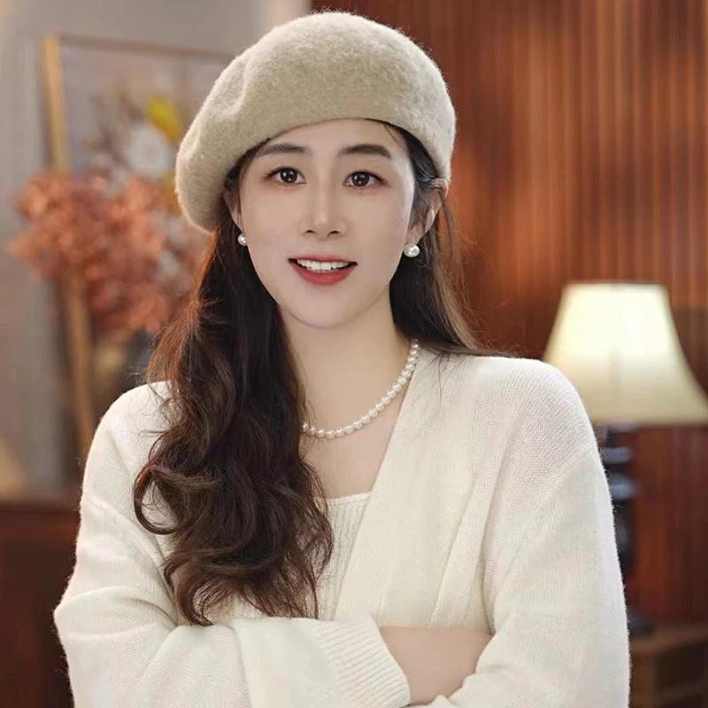 一棵藤 阿拉善驼绒纯色柔软贝雷帽 时尚保暖秋冬好搭配防风帽子女