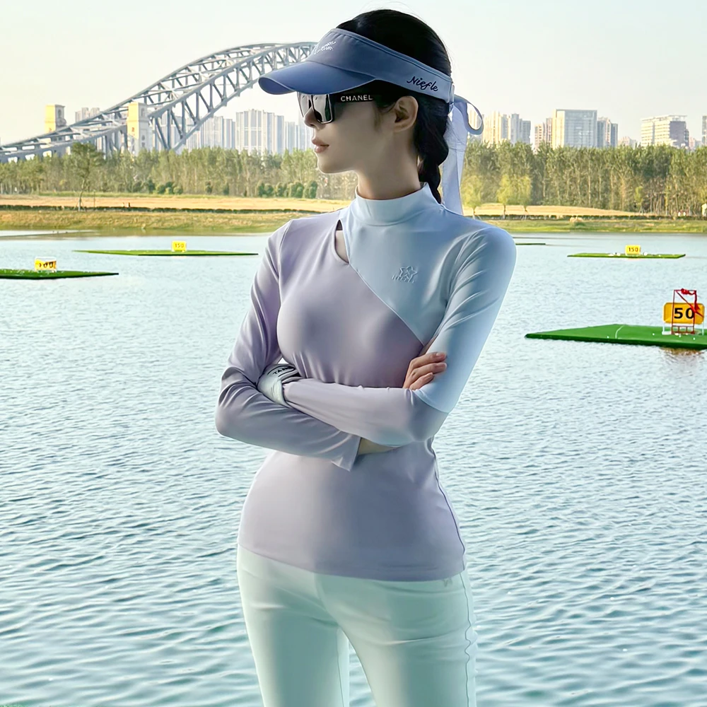 新款秋季高尔夫服装女士长袖圆领设计撞色时尚速干球衣高端运动裤
