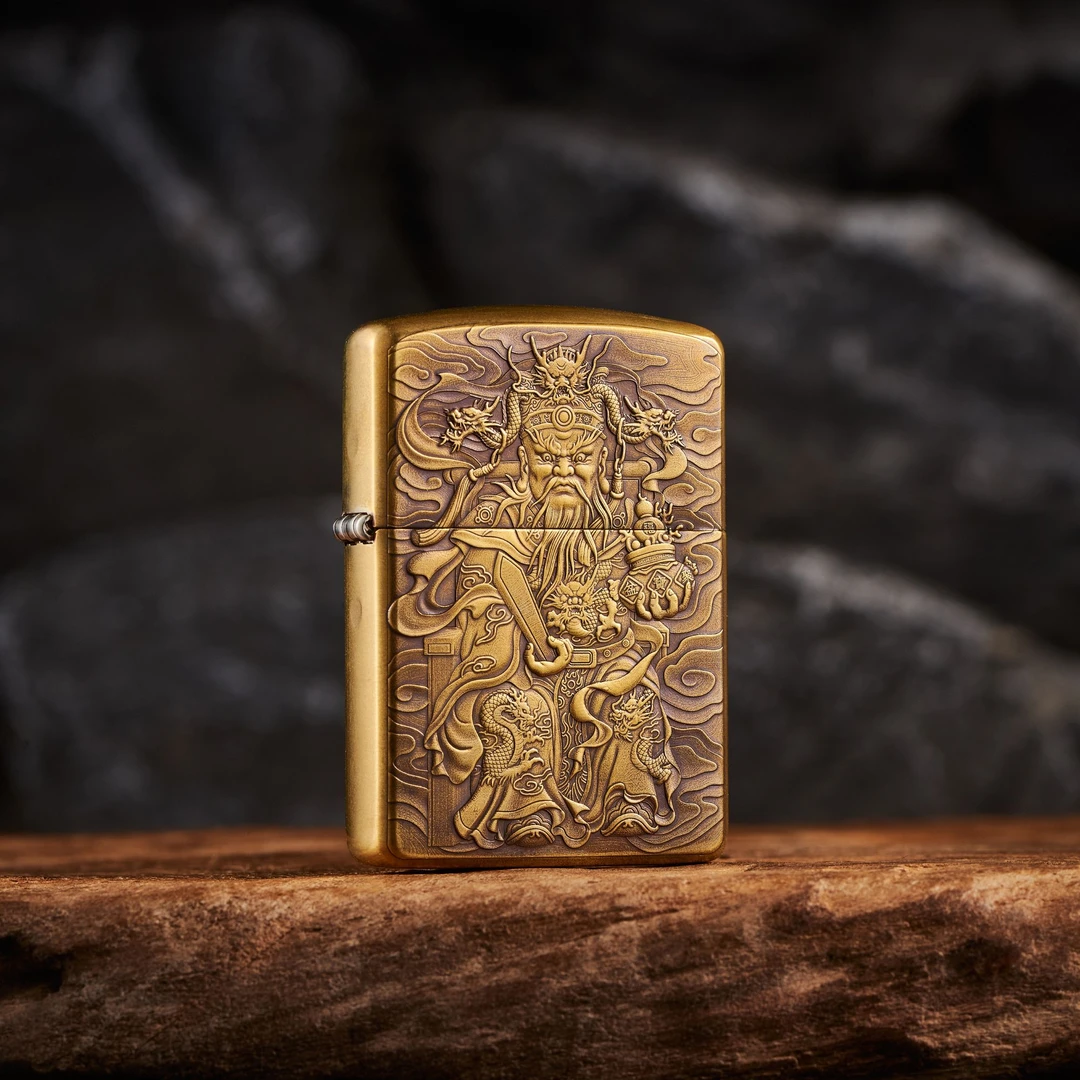 ZIPPO正品纯黄铜龙五爷盔甲打火机立体雕送男友老公礼物DY9912TZ