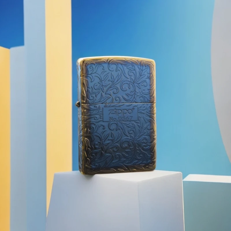ZIPPO/之宝打火机XF常规平底烤蓝金边小唐草中标DY9910DK