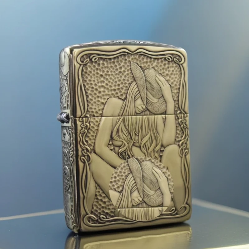 ZIPPO/之宝打火机XF   盔甲黄铜浮雕五面牛仔女郎DY9912DK