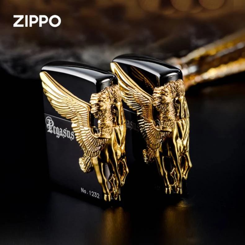 ZIPPO打火机天马行空日版原版防风黑冰镀金贴章限量男士送礼商务