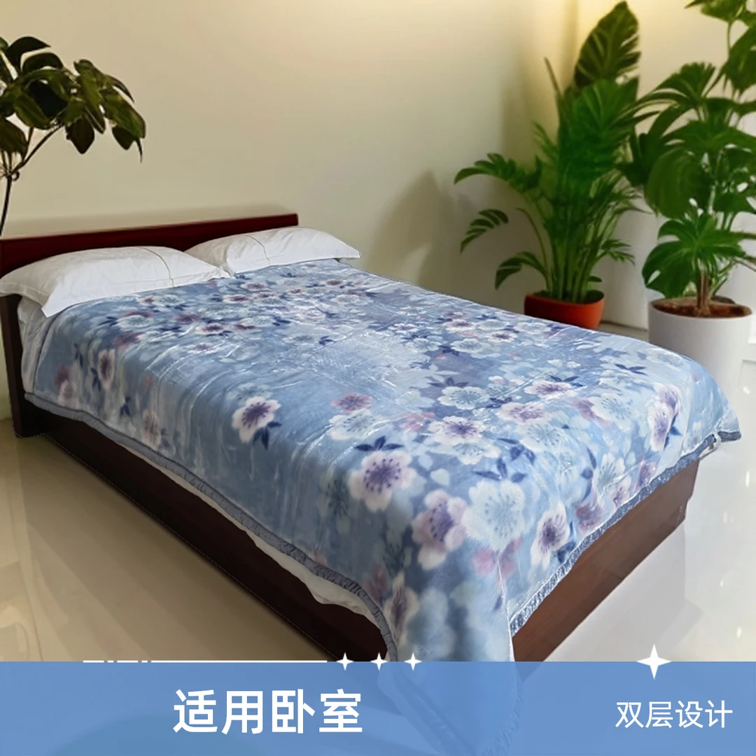 2024年热销款工厂直销特惠蓬松蓝色高档礼品毯大气印花超柔毯