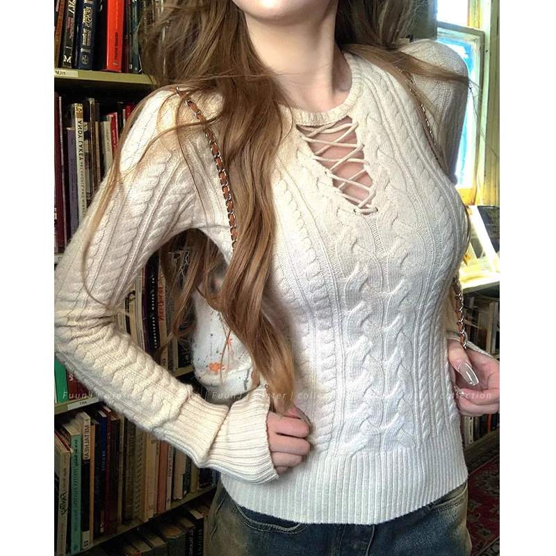 VS wrnot 纯欲辣妹性感镂空针织衫女秋冬复古收腰内搭打底衫上衣