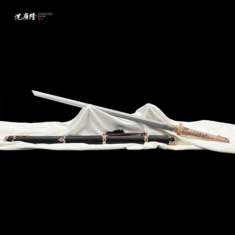 【陈师傅直播】水龙唐刀5.0 紫铜 黑檀木 花纹钢 唐横刀 未开刃