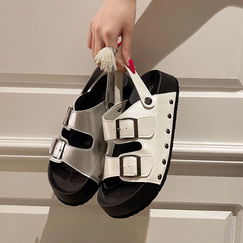 高跟鞋感厚底学生女外穿2025夏季新款平底防滑复古海