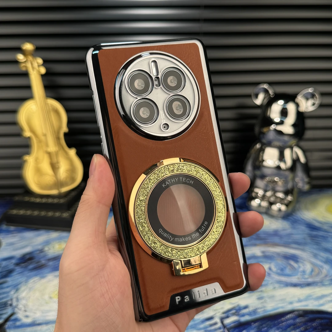 【电镀机甲贴皮边框+鎏金闪粉支架】适用于华为Mate50 Pro手机壳