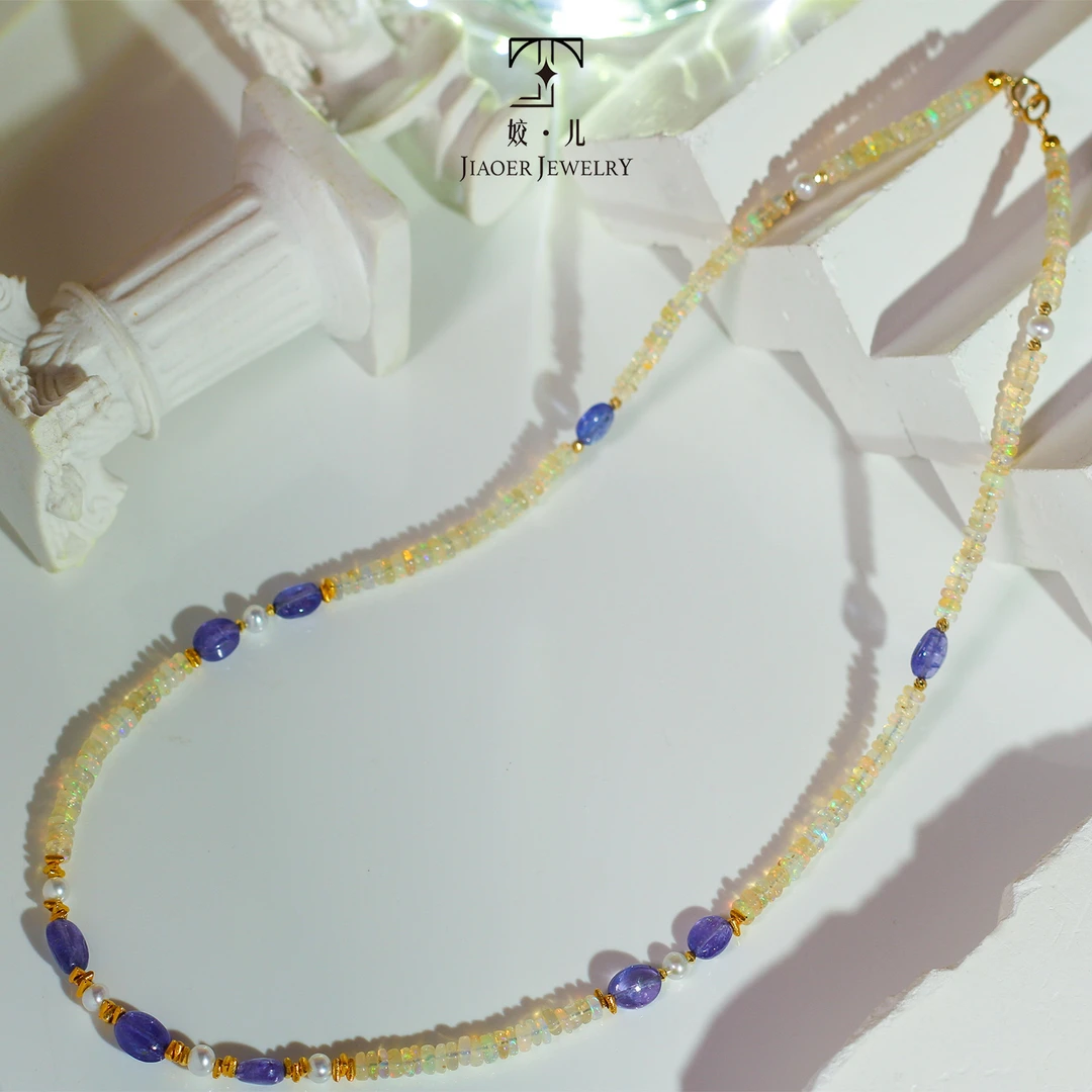 【月绮】·姣儿珠宝·东方美学—欧泊坦桑石18K金项链手工百搭 1116