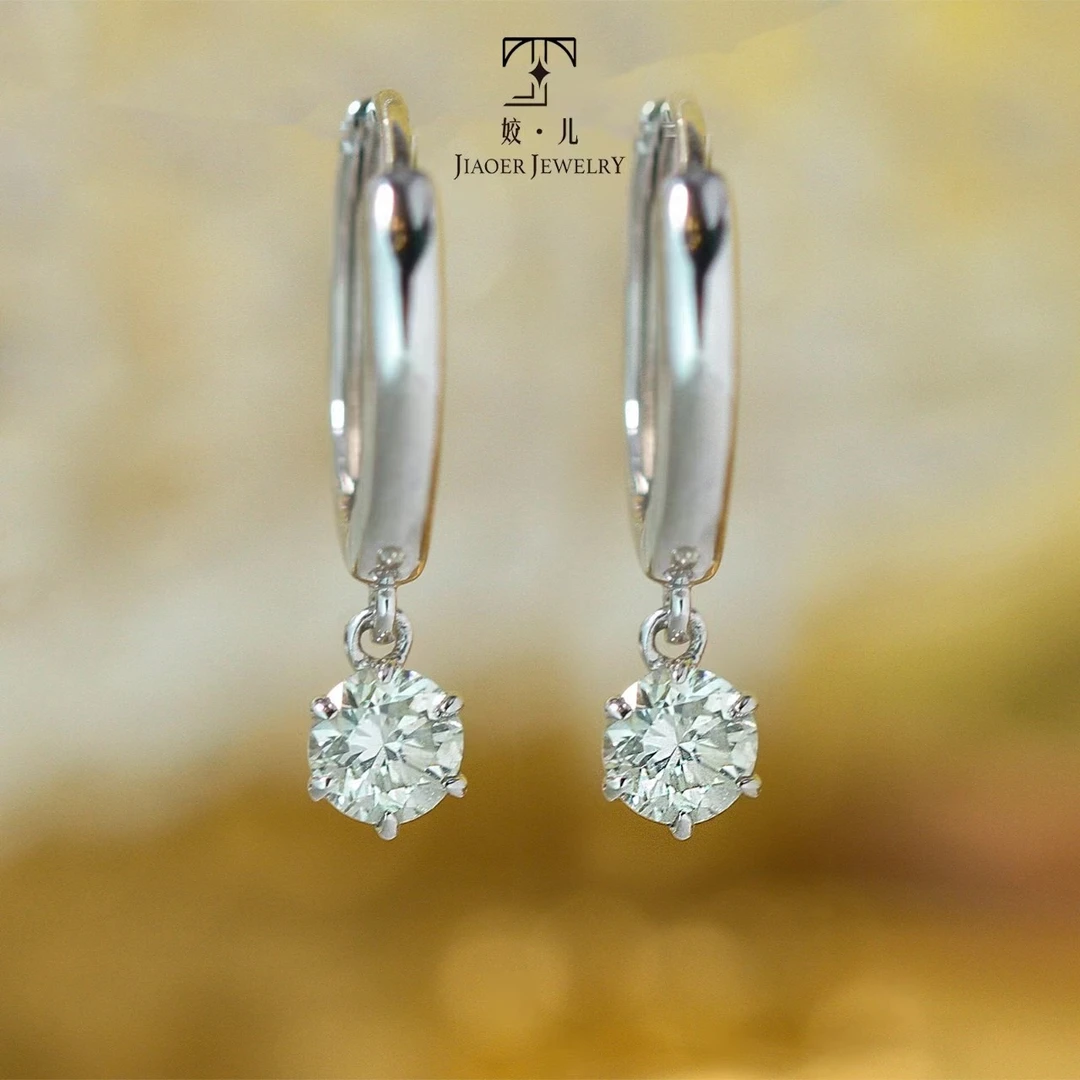 【姣儿珠宝钻石耳扣】40分优白级天然钻石圆形明亮切割18K金RL93011