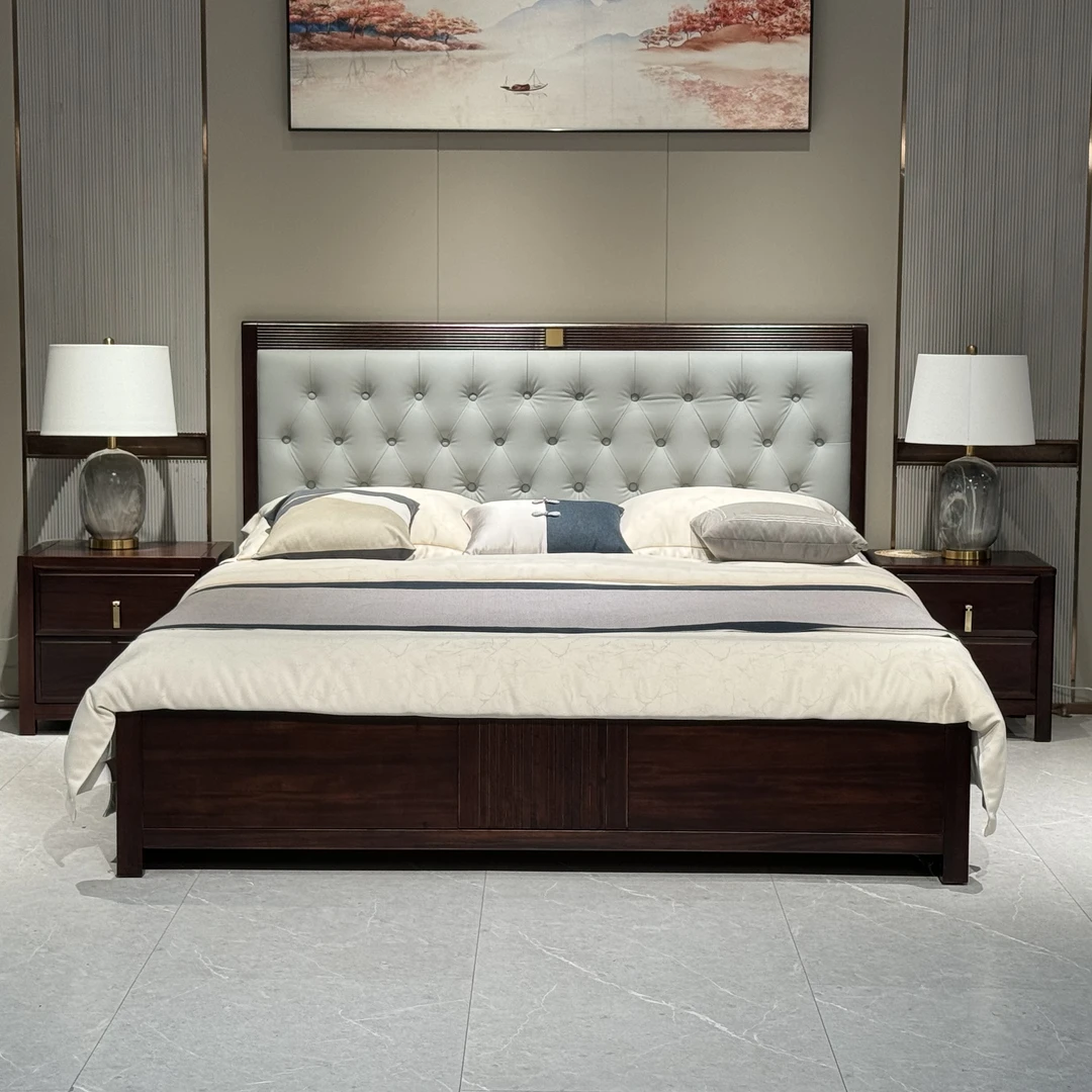 新中式乌金木实木主卧床1.8米软包靠背1.5米双人现代简约婚床HT