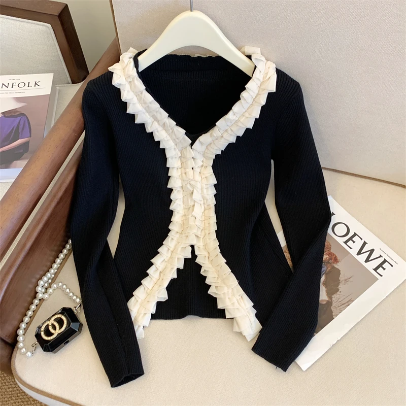 2024新款气质设计感小众法式针织打底衫女修身显瘦毛衣