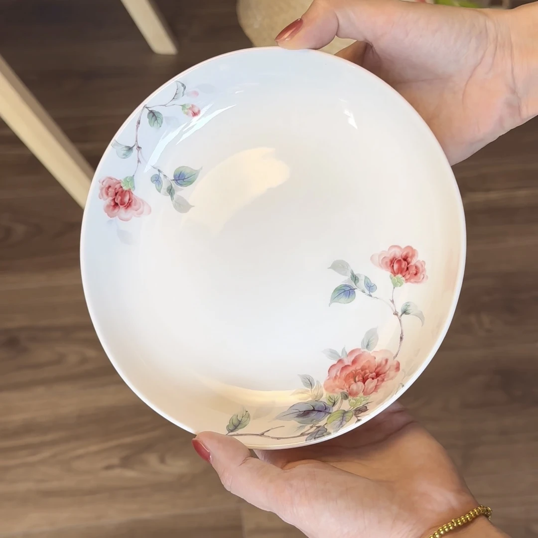 山茶花7寸深盘(高骨瓷)复古轻奢网红田园高档家用