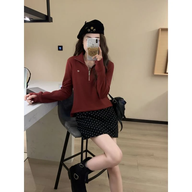 朵儿定制 德绒立领半拉链休闲舒适打底衫IB13